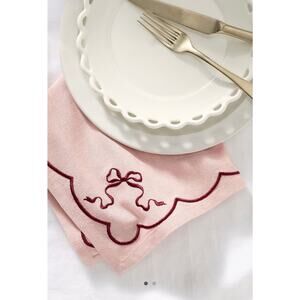 Anthropologie Benedita Bow Cotton Embroidered Napkins, Set of 4